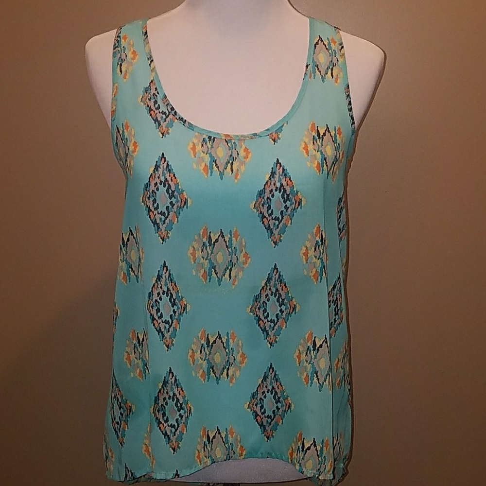 Turquoise Tribal High Low Tank Top